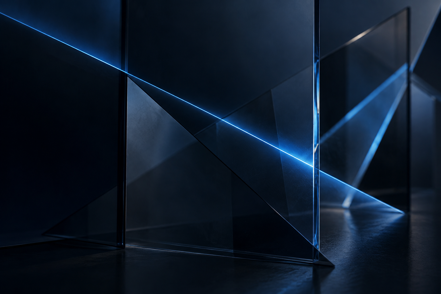 Abstract blue light passing through layers of dark glass